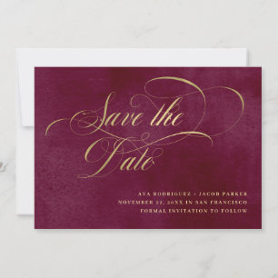 Elegant Script Burgundy and Gold Save The Date