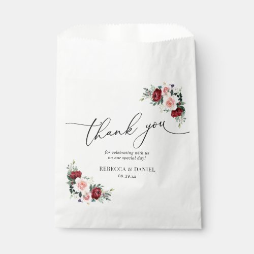 Elegant Script Burgundy Blush Floral Favor Bag