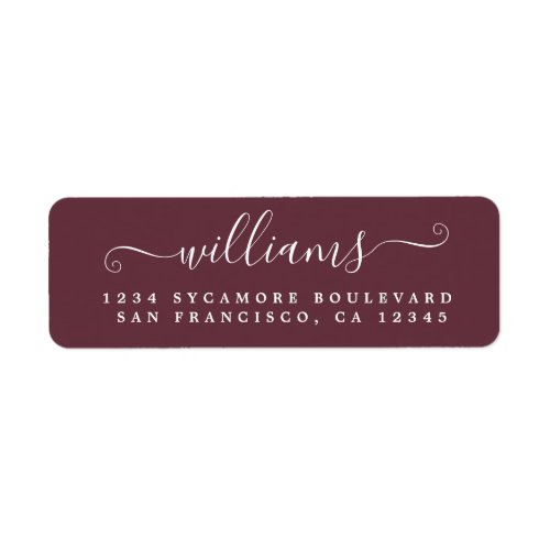 Elegant Script Burgundy Family Return Address Label