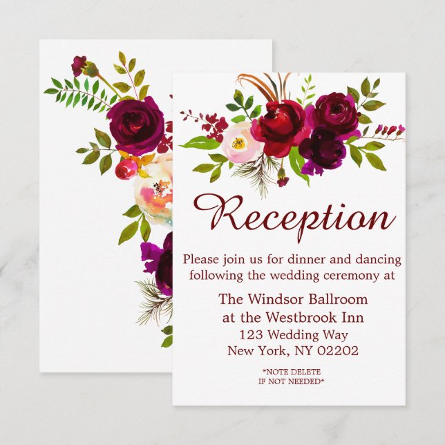Elegant Script Burgundy Floral Invitation (Front/Back)