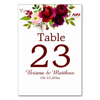 Elegant Script Burgundy Floral Table Number
