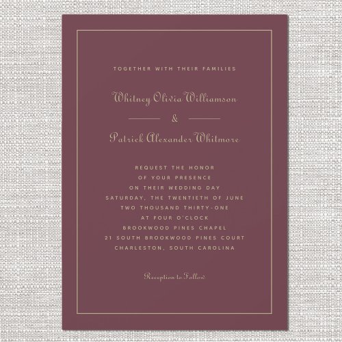 Elegant Script Burgundy Gold Chic Formal Weddings Invitation