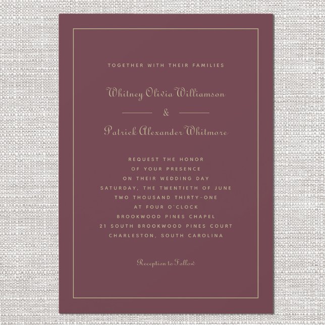 Elegant Script Burgundy Gold Chic Formal Weddings Invitation (Elegant Script Burgundy Gold Chic Formal Weddings Invitation)