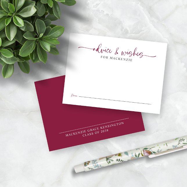 Elegant Script Burgundy Graduation Advice Wishes Enclosure Card (Elegant Script Burgundy Graduation Advice Wishes Cards)