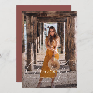 Elegant Script Burgundy Photo Graduation Party Invitation