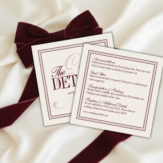 Elegant Script Burgundy Red Formal Wedding Details Enclosure Card (Elegant Script Burgundy Red Formal Wedding Details Enclosure Card)