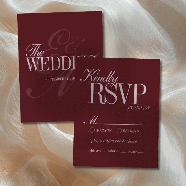 Elegant Script Burgundy Red Formal Wedding Details RSVP Card (Announce your upcoming wedding to guests with this Elegant Script Burgundy Red Formal Wedding RSVP!)