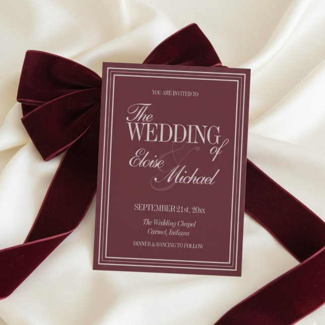 Elegant Script Burgundy Red Formal Wedding  Invitation (Elegant Script Burgundy Red Formal Wedding Invitation)
