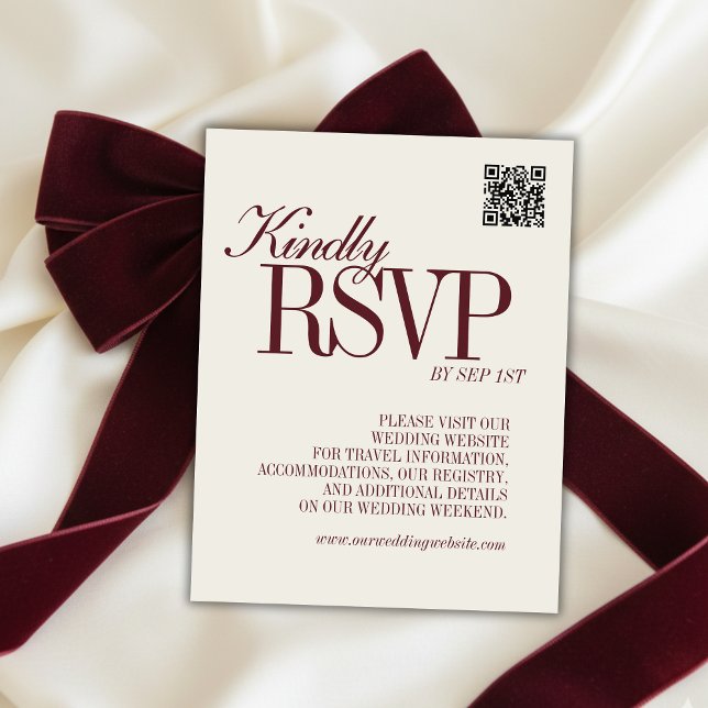 Elegant Script Burgundy Red QR Code Formal Wedding RSVP Card (Elegant Script Burgundy Red QR Code Formal Wedding RSVP Card)
