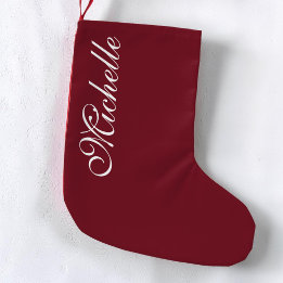 Elegant Script Burgundy Red Simple Personalized Small Christmas Stocking