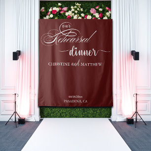 Elegant Script Burgundy Rehearsal Dinner Backdrop