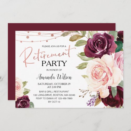 Elegant Script Burgundy Retirement Party Invitatio Invitation