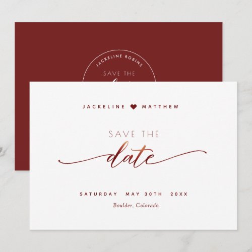 Elegant Script, Burgundy Simple Wedding Save The Date
