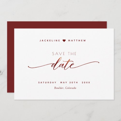 Elegant Script Burgundy Simple Wedding Save The Date