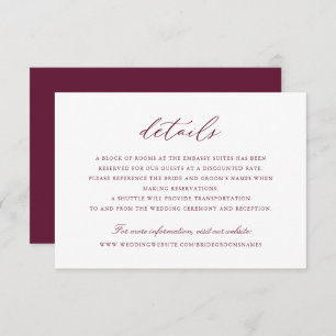 Elegant Script Burgundy Wedding Details Invitation