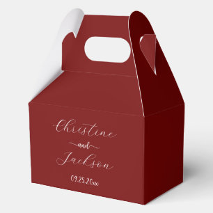 Elegant Script Burgundy Wedding Favor Boxes