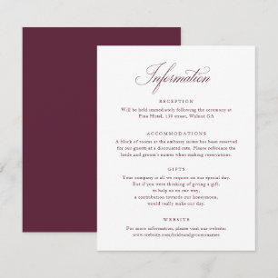 Elegant Script Burgundy Wedding Info Card