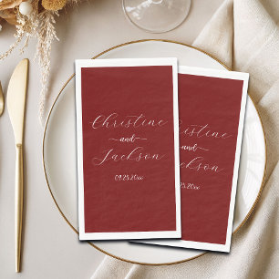 Elegant Script Burgundy Wedding Paper Guest Towels