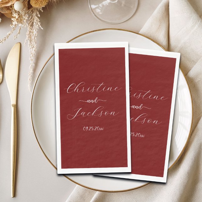 Elegant Script Burgundy Wedding Paper Guest Towels (Creator Uploaded)
