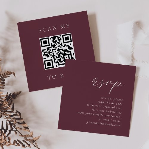 Elegant Script Burgundy Wedding QR Code RSVP Enclosure Card