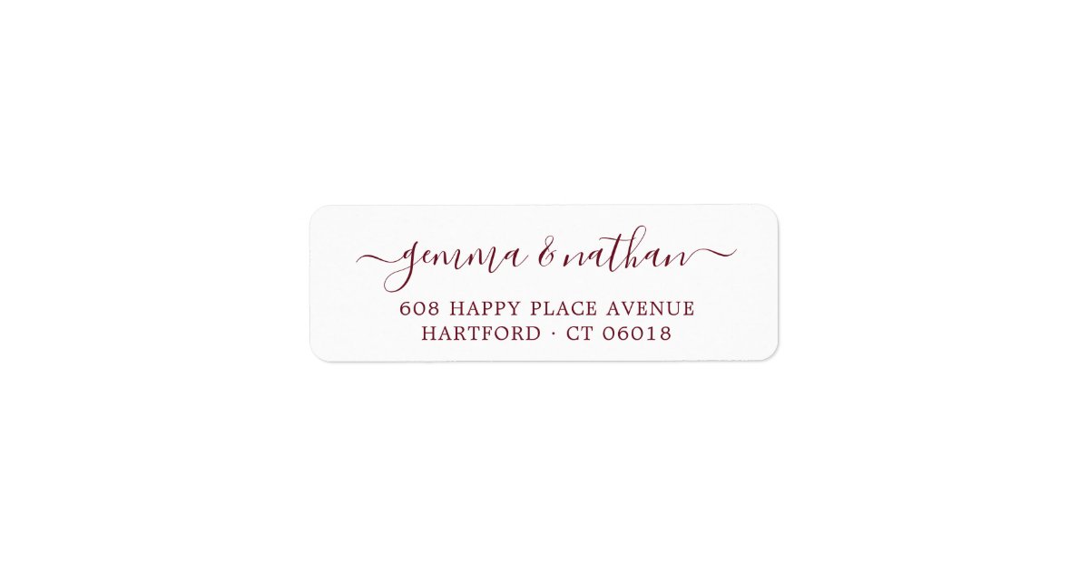 Elegant Script Burgundy Wedding Return Address Label | Zazzle