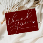 elegant script burgundy wedding thank you card<br><div class="desc">A modern wedding thank you card with a wonderful white script on a burgundy background.  Add a personal thank you message to your guests.</div>