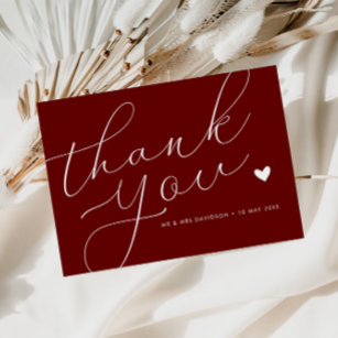 elegant script burgundy wedding thank you card