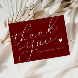 elegant script burgundy wedding thank you card