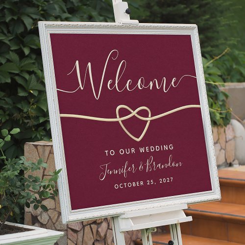 Elegant Script Burgundy Wedding Welcome Poster