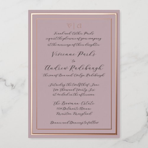 Elegant Script Burnished Lavender Foil Invitation