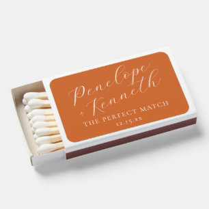 Elegant Script Burnt Orange Custom Wedding Favor Matchboxes