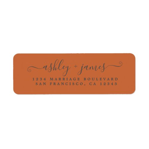 Elegant Script Burnt Orange Wedding Return Address Label