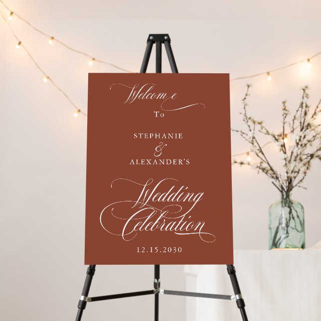 Elegant Script Burnt Orange Wedding Sign (In Situ (Stand))