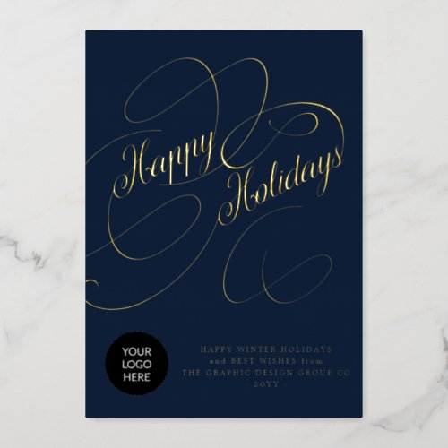 Elegant script business corporate custom logo foil holiday card