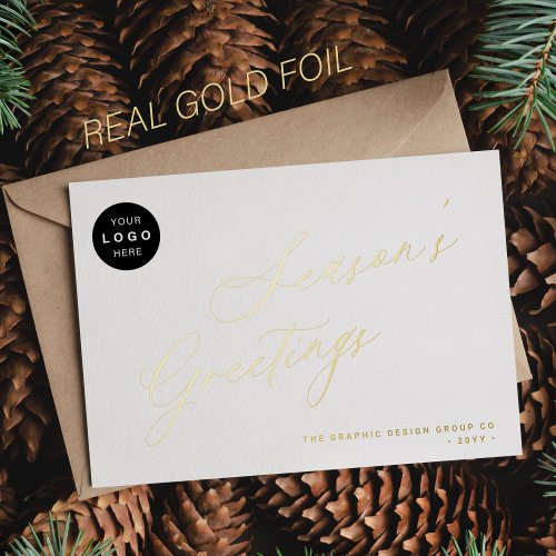Elegant script business LOGO corporate gold Foil Holiday Card