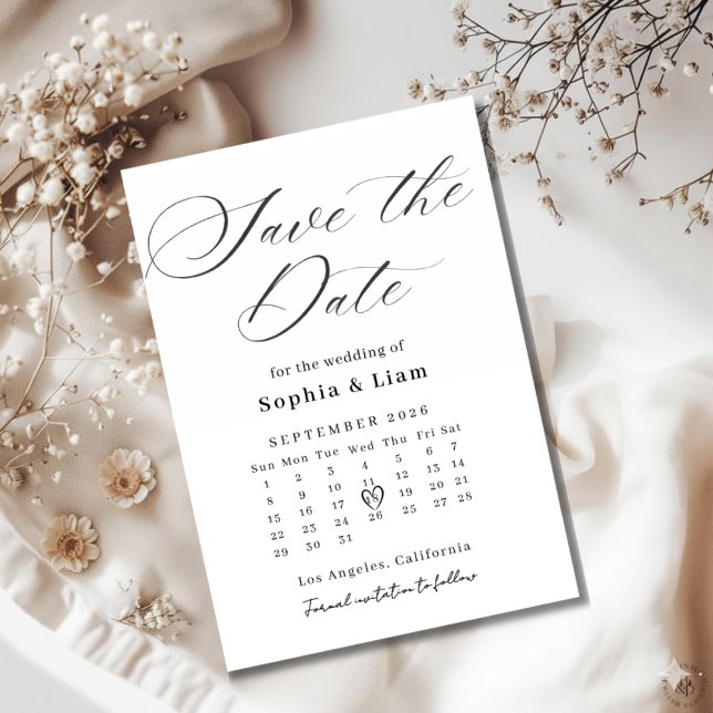 Elegant Script Calendar Save the Date Card (Creator Uploaded)