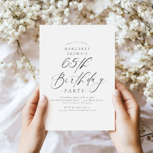 Elegant Script Calligraphy 65th Birthday Party Invitation
