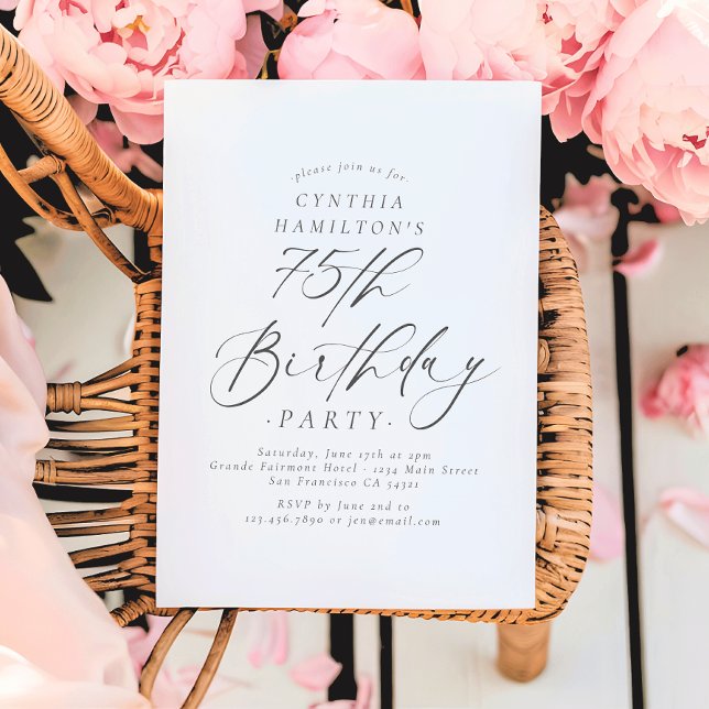 Elegant Script Calligraphy 75th Birthday Party  Invitation (Creator Uploaded)