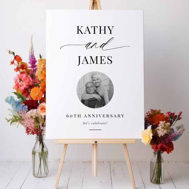 Elegant Script Calligraphy Anniversary Photo Sign (Creator Uploaded)