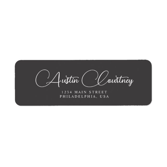 Elegant Script Calligraphy Ash Black and White Label (Front)