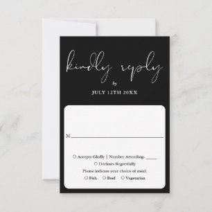 Elegant Script Calligraphy Black And White Wedding RSVP Card
