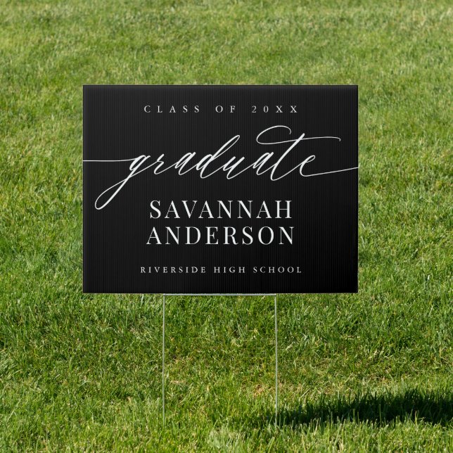 Elegant Script Calligraphy Black Graduation Yard Sign (Insitu)
