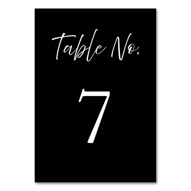 Elegant Script Calligraphy Black Wedding Table Number (Front)