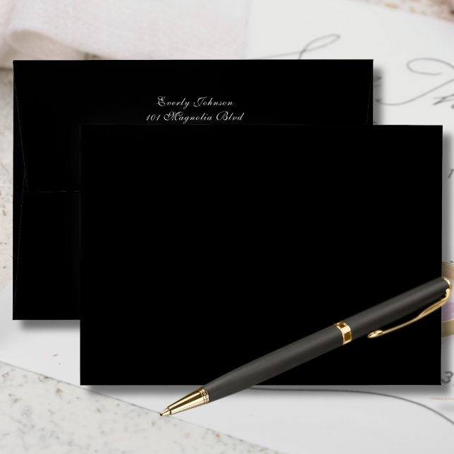 Elegant Script Calligraphy Black White Address Envelope (Creator Uploaded)