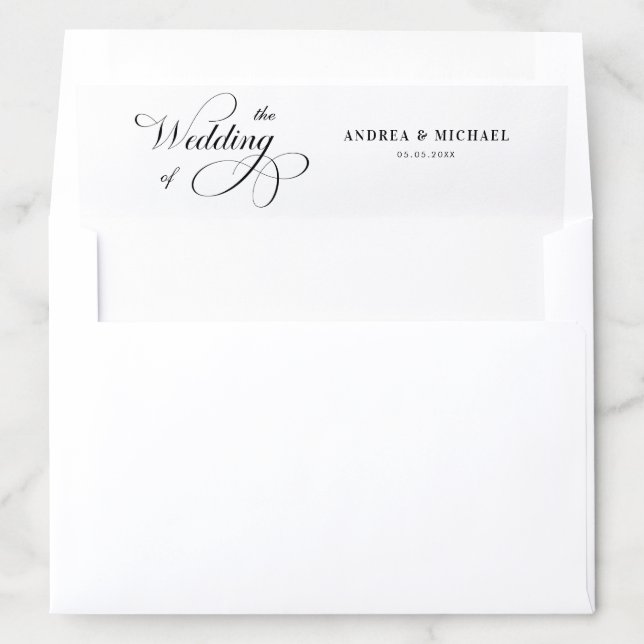 Elegant Script Calligraphy Black White Wedding of Envelope Liner (In Envelope)