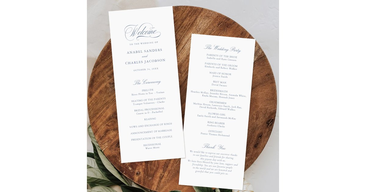 Elegant Script Calligraphy Blue Wedding Program | Zazzle