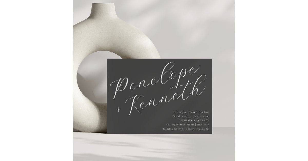 Elegant Script Calligraphy Charcoal Gray Wedding Invitation | Zazzle