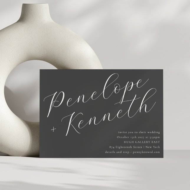 Elegant Script Calligraphy Charcoal Gray Wedding Invitation (Creator Uploaded)