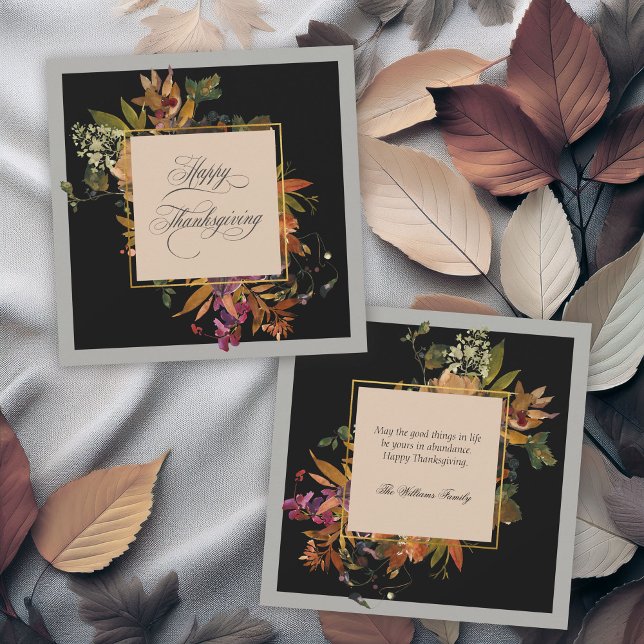 Elegant Script Calligraphy Floral Thanksgiving Holiday Card (Creator Uploaded)