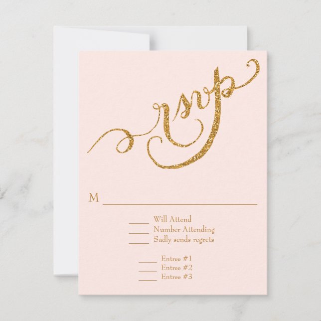 Elegant Script Calligraphy Gold Glitter Wedding RSVP Card (Front)